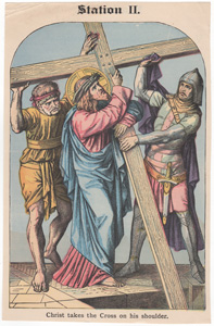Christ takes the Cross on his shoulder